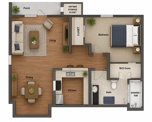 Floor plan 1 bed / 1 bath