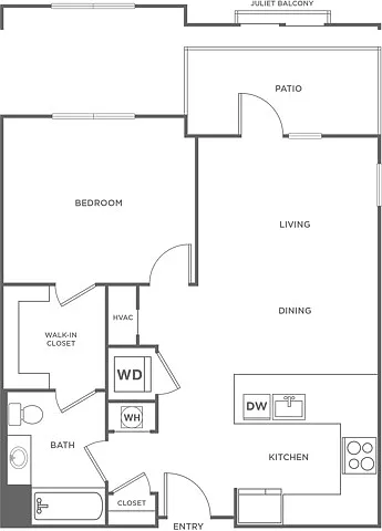 Floor plan One Bedroom One Bath (796 SF)