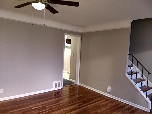 Living room with refinished wood floors