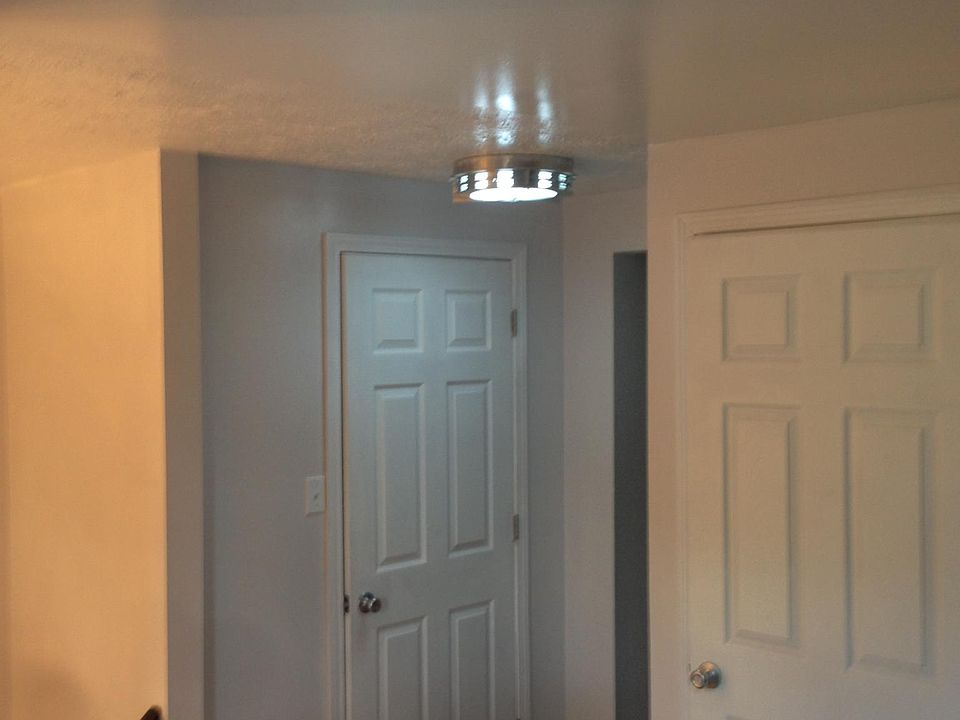 View from kitchen to powder room