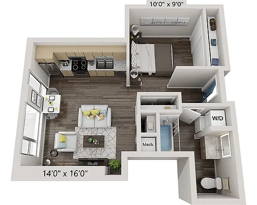 Floor plan One Bedroom A1B