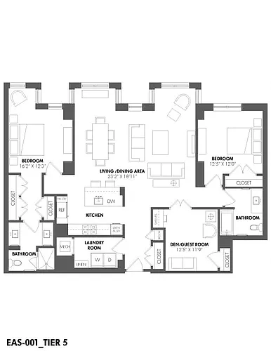 Floor plan 2 Bed/2 Bath Den