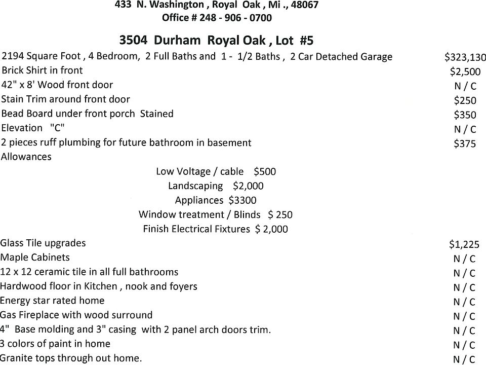 Price Out Sheet