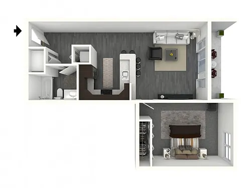 Floor plan 1 Bedroom, 1 Bath - Large