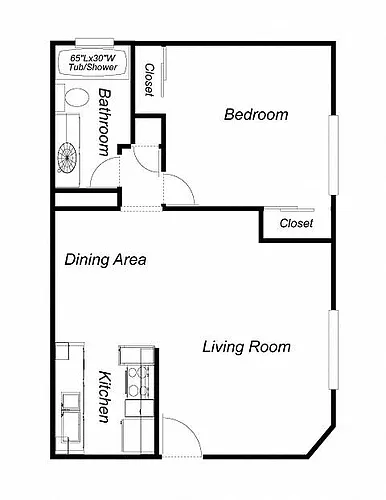 Floor plan 1 Bedroom, 1 Bathroom, 660