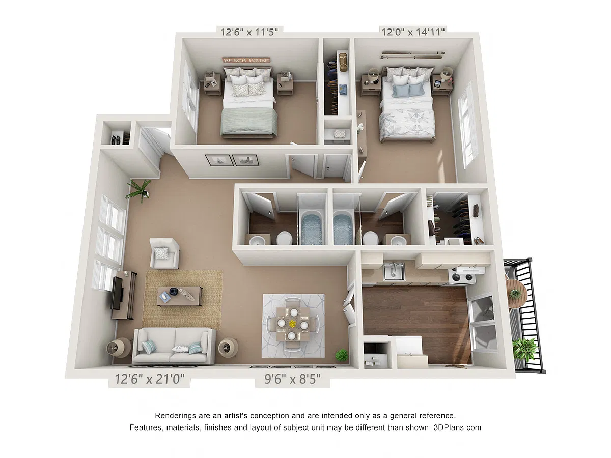 Floor plan 2 Bedroom, 2 Bath