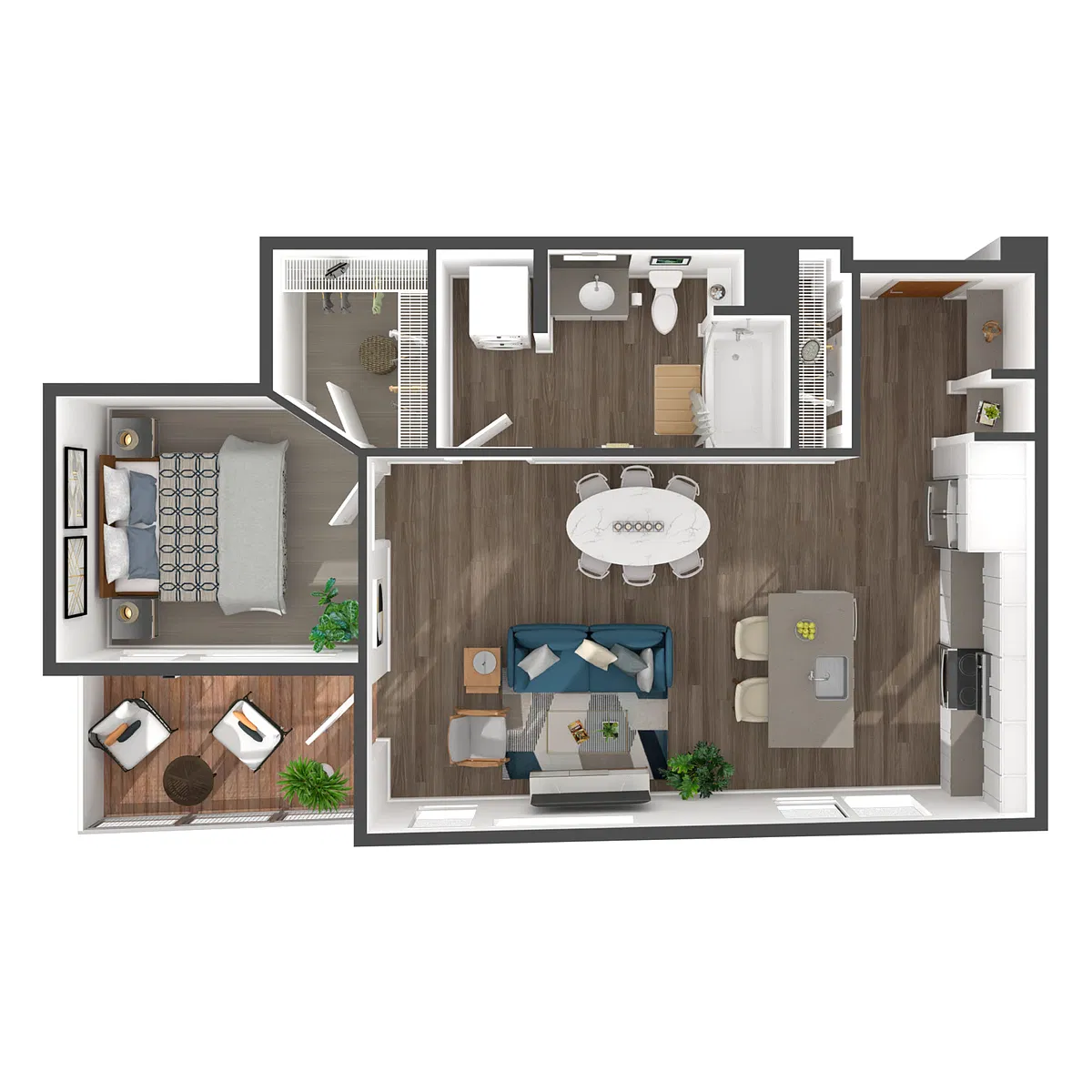 Floor plan 1 Bed, 1 Bath- E