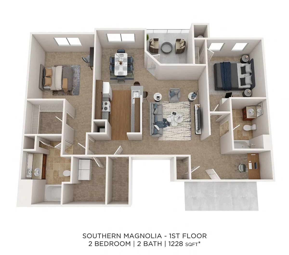 Floor plan Two Bedroom 2 Bath - 1,228 sqft