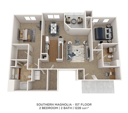 Floor plan Two Bedroom 2 Bath - 1,228 sqft