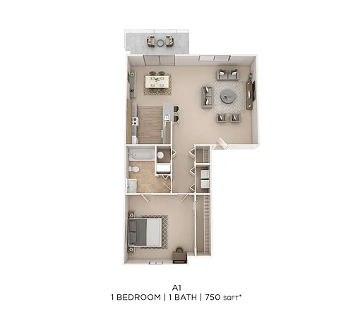 Floor plan One Bed One Bath 750 Sqft