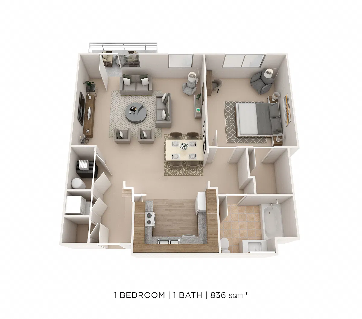 Floor plan One Bedroom- 836 sqft