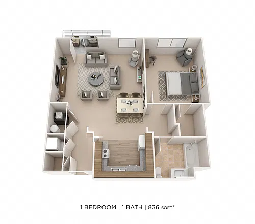 Floor plan One Bedroom- 836 sqft