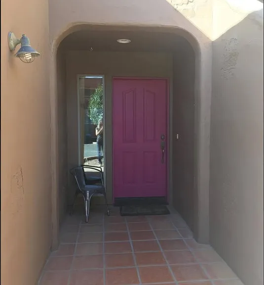 Private entry way with enough room to place outdoor table with chair as a welcoming gesture.