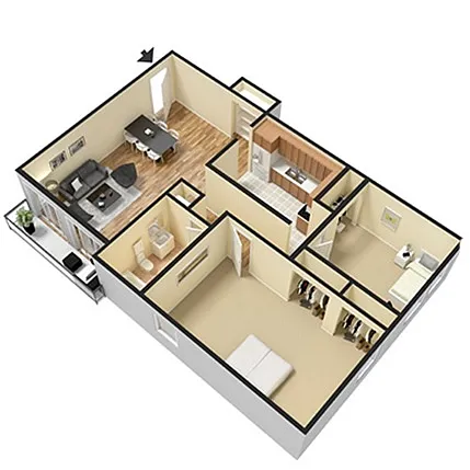 Floor plan 2 Bedroom with Balcony - C Style