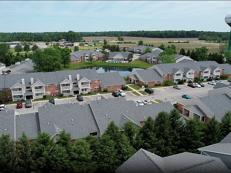Hamilton Station's layout from above highlights the open green space and calm, residential setting that defines life in Pendleton.