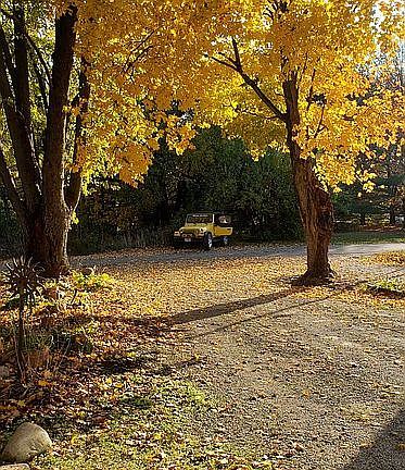 View of driveway from deck