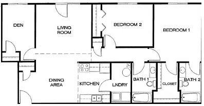 Floor plan 2 Bed 2 Bath/Den