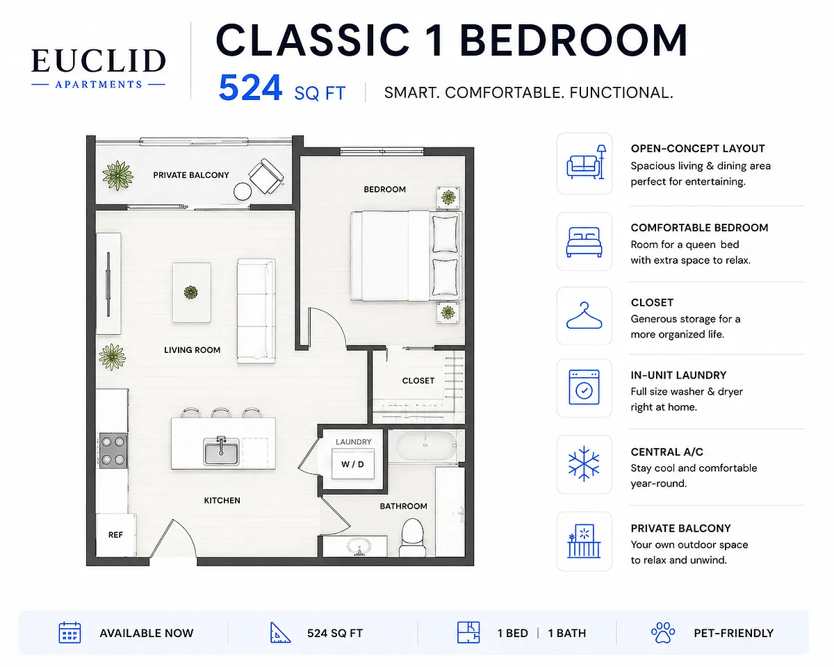 Floor plan 1BR 1BA Classic