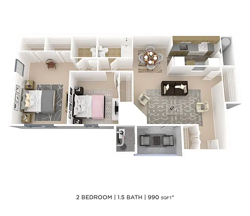Floor plan Two Bedroom 1.5 Bath - 990 sqft