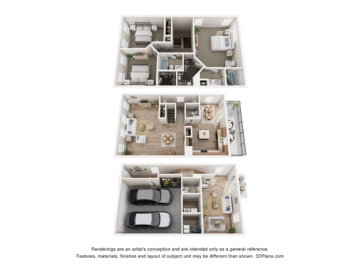 Floor plan Thornhill II 3BR Townhome