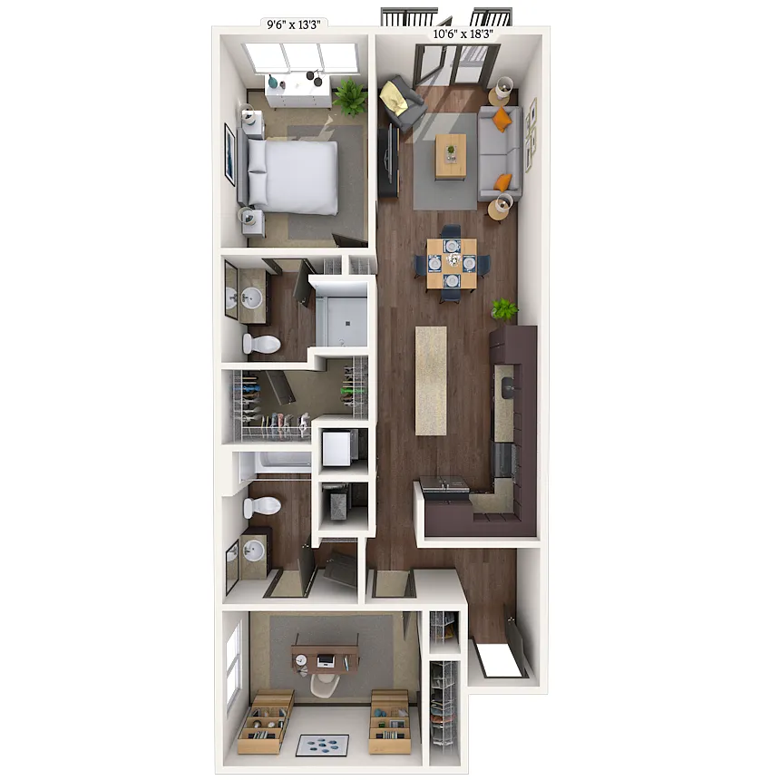 Floor plan Traditional 2x2 966 SF