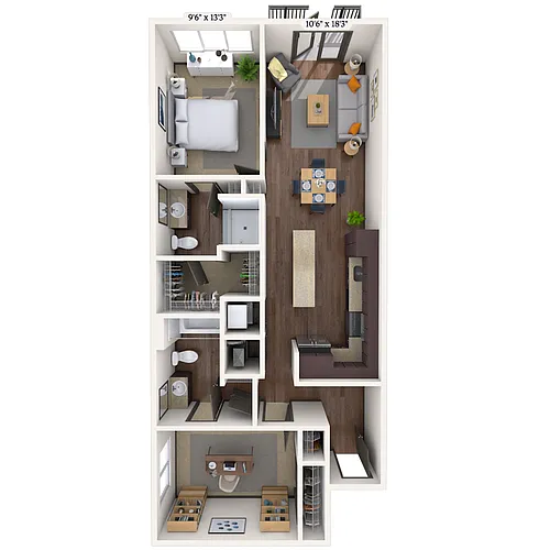 Floor plan Traditional 2x2 966 SF