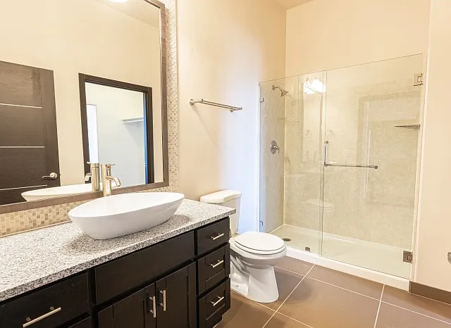 Bathroom with modern design features Bathroom with modern design features