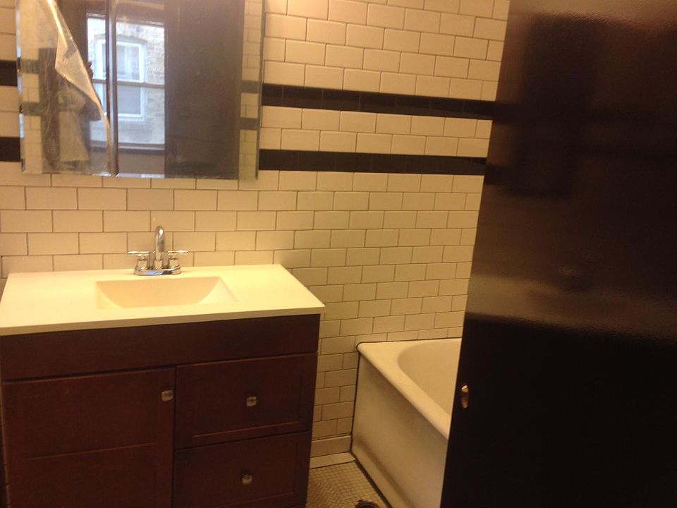 large bathroom, new subway tiles.