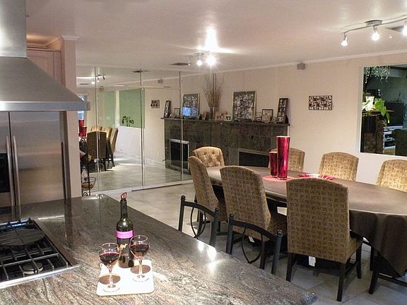 island & open dining area