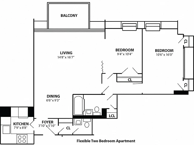 Floor plan Jr2 BR / 2 BA