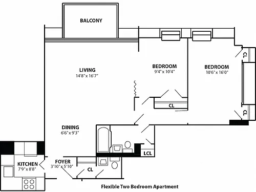 Floor plan Jr2 BR / 2 BA