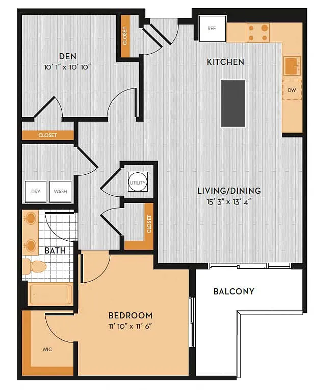 Floor plan AD2 - One Bedroom w/ Den