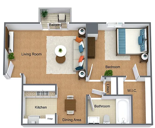 Floor plan 1BD NS | 1BD Non-Smoking | 597