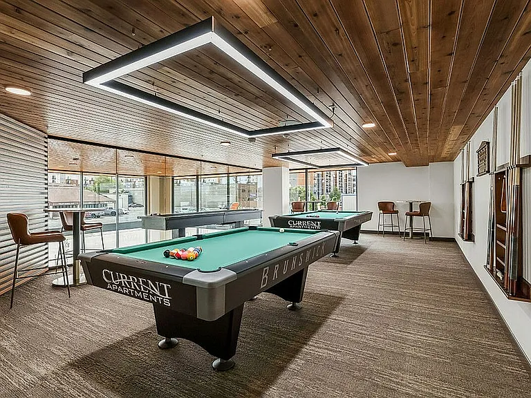 Game Room with Shuffleboard and Pool Table