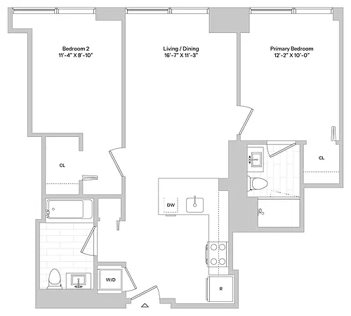 Floor plan B1 | 2 Bed | 2 Bath