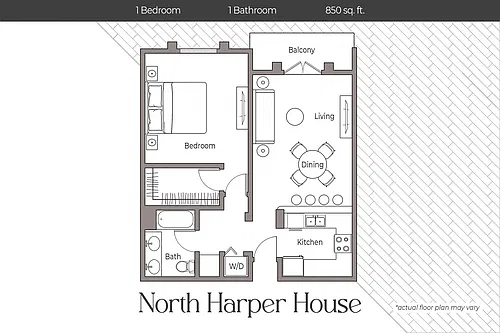 Floor plan One Bedroom, One Bath