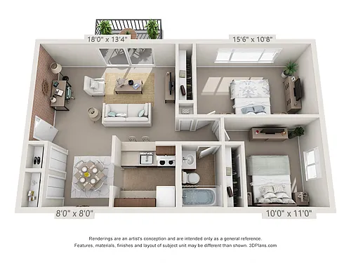 Floor plan Chestnut2 Bedroom, 1 Bath