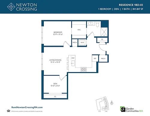 Floor plan One Bedroom Apartment with Den 1BD-03