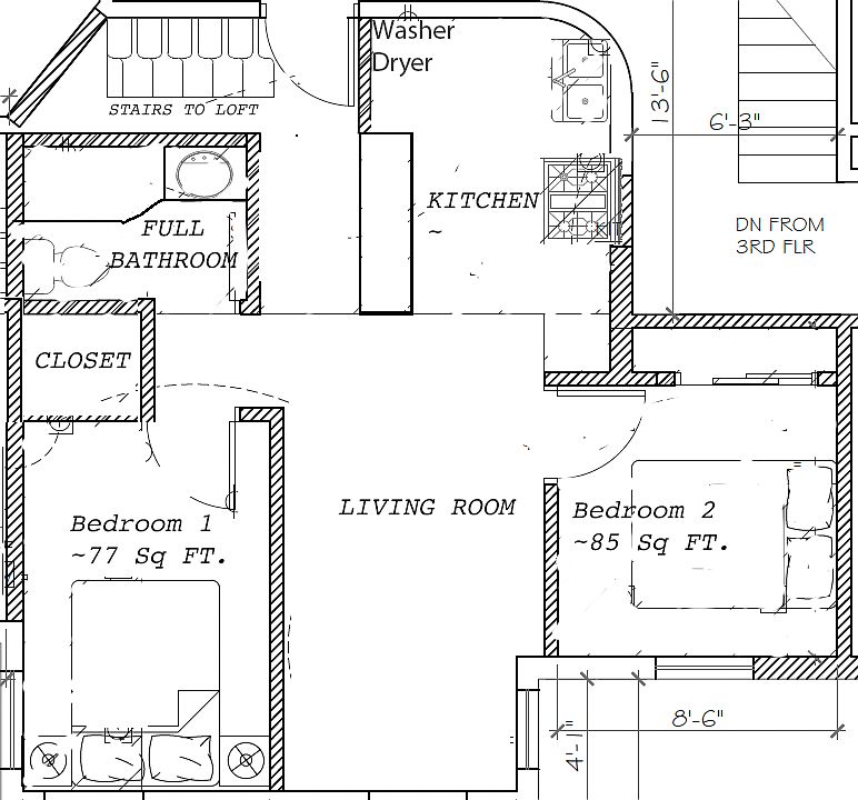 MAIN FLOOR PLANS
2 bedroom 1 bathroom
Dimensions povided for reference