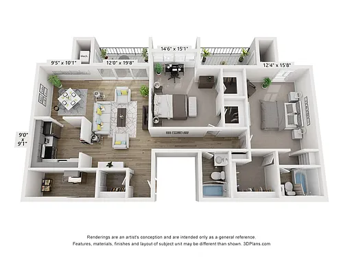 Floor plan Q - 2BR 2BA (1240sf)