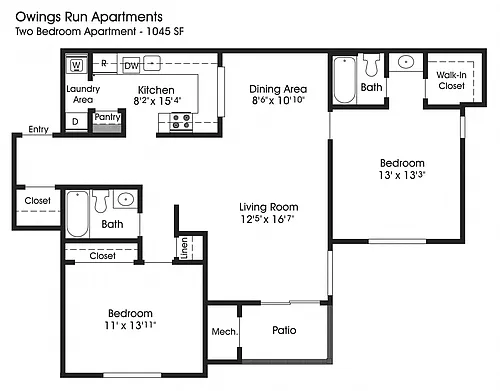 Floor plan 2BR 2BA (1050sf)