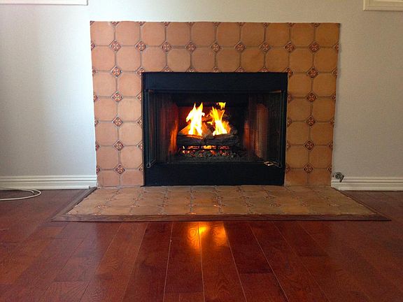 fireplace on