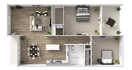 Floor plan 2 Bed - 1 Bath