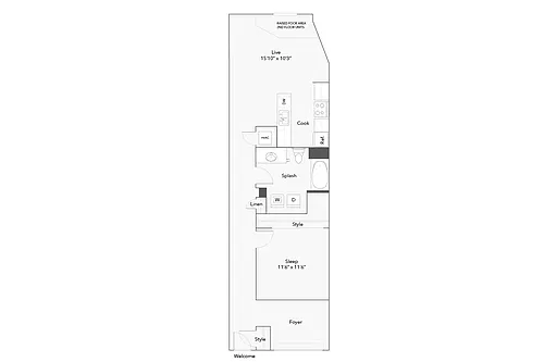 Floor plan 1 BR x 1 BA - C w/Foyer - Income-Restricted (60)
