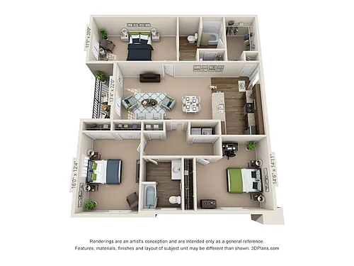 Floor plan C1 Mill on Price - Three Bedroom, Two Bathroom