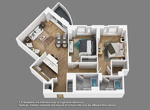 Floor plan 2 Bedroom 2 Bath- B06