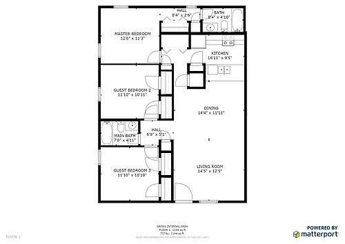 Floor plan 3 Bedroom 2 Bath