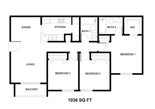 Floor plan C - Three Bedroom Two Bath 60%