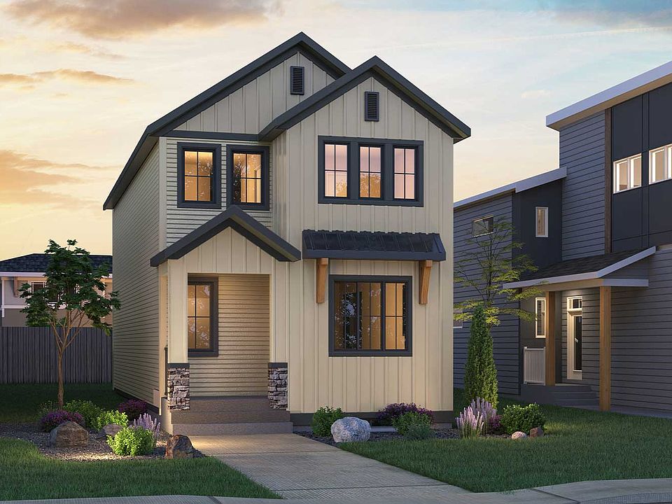 An exterior rendering of the Farmhouse style Portland model by Brookfield Residential