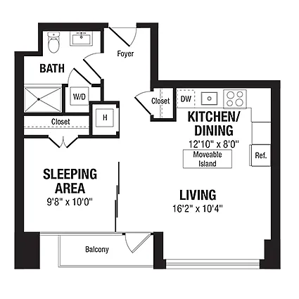 Floor plan 1 Bed/1 Bath-A2